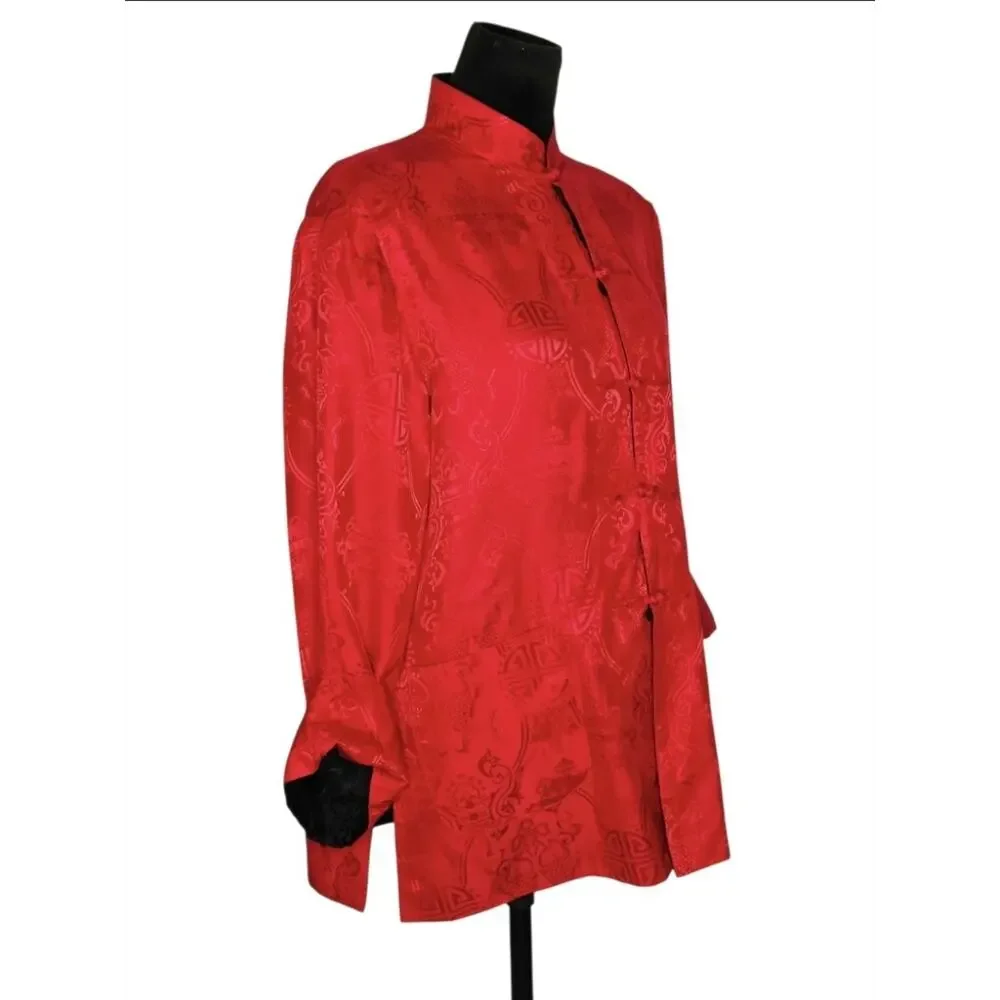 VTG Reversible Chinese Silk Jacket Mandarin Collar Frog Closure No Tag Fit XL